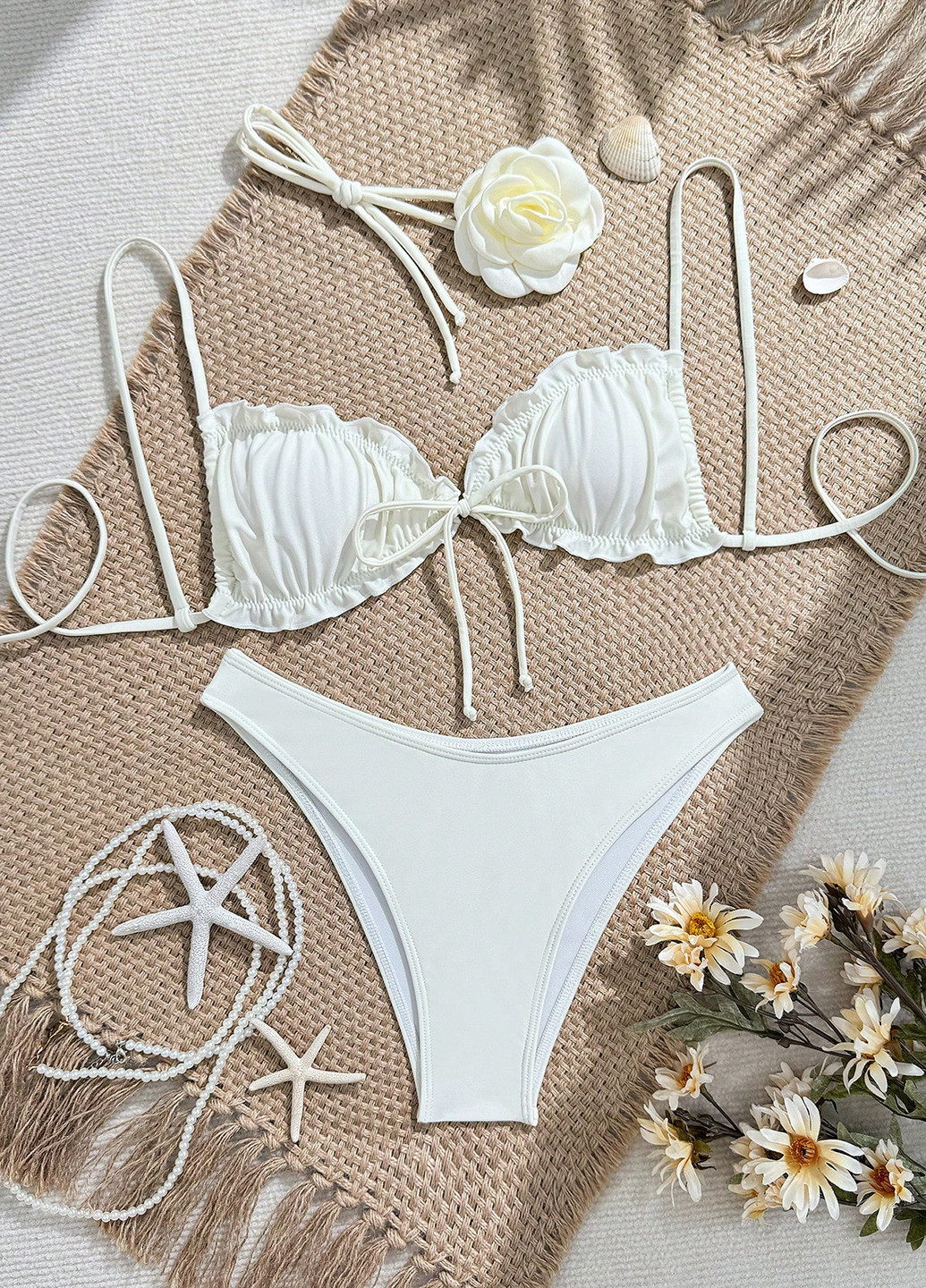 Білий демісезонний купальник (ліф, трусики) балконет, роздільний SHEIN