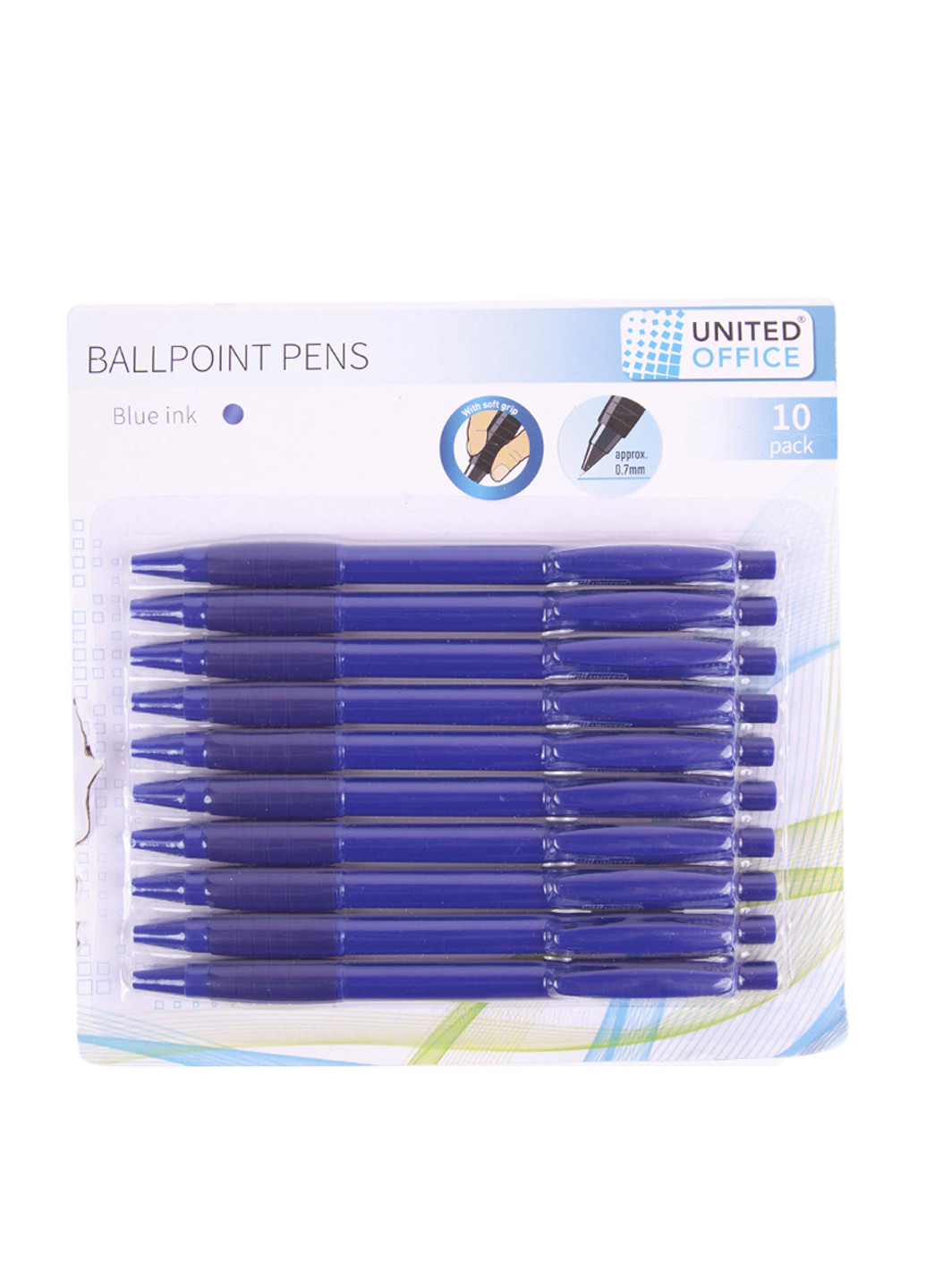 Ручка (10 шт.), 16,5х17х1 см United Office однотонная синяя