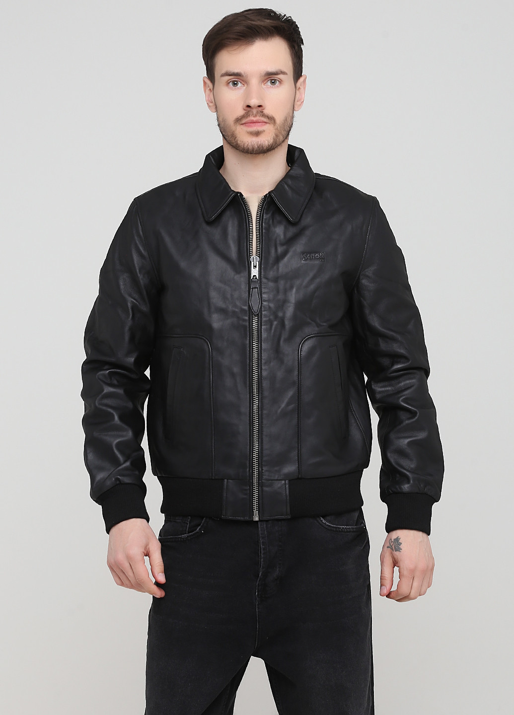 Чорна демісезонна куртка шкіряна Schott N.Y.C.