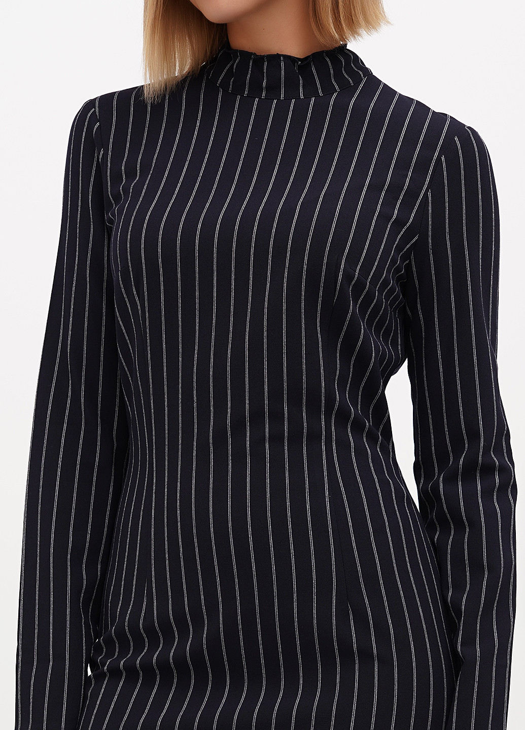 Темно-синее кэжуал платье футляр Sassofono в полоску