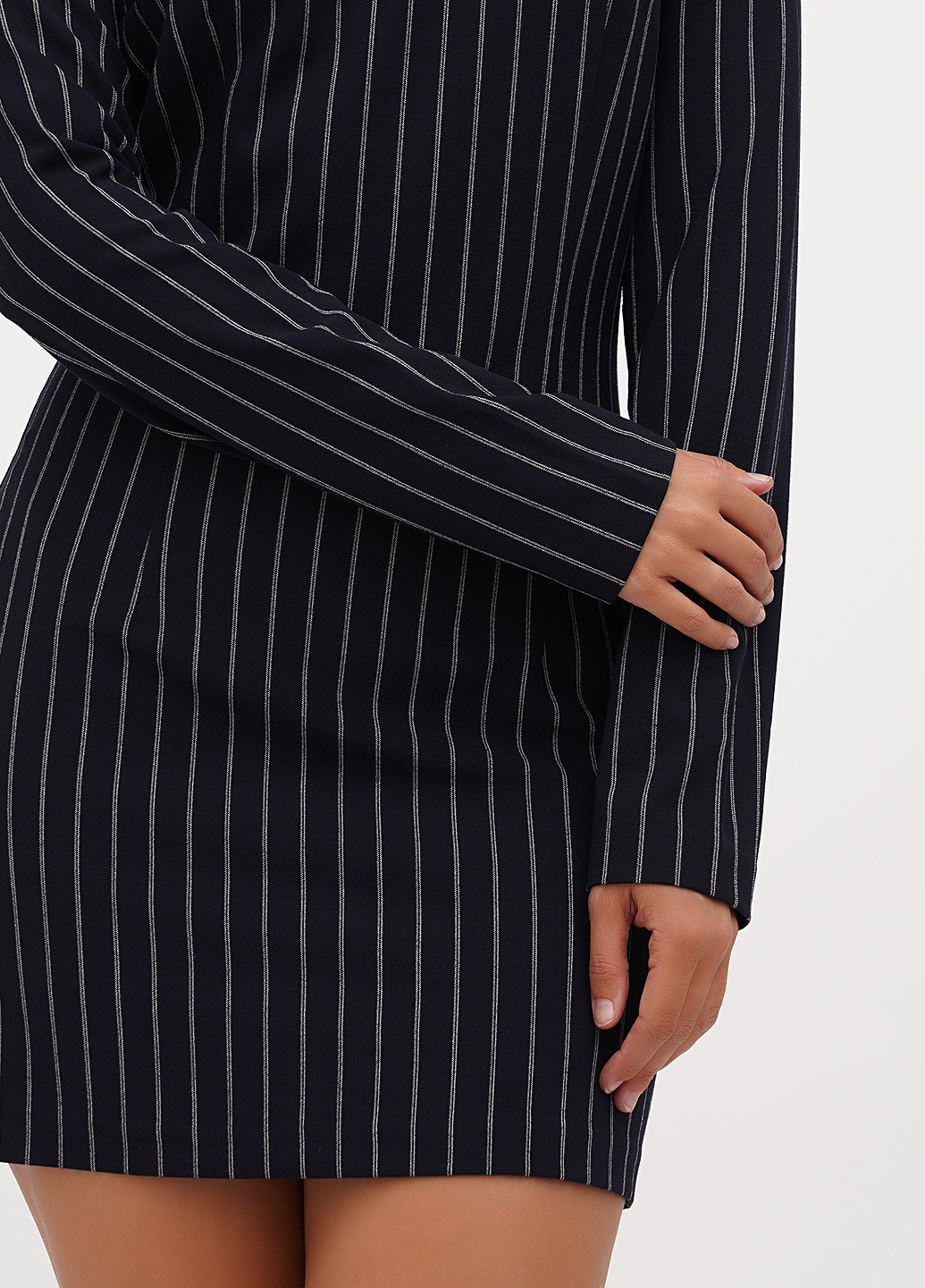 Темно-синее кэжуал платье футляр Sassofono в полоску