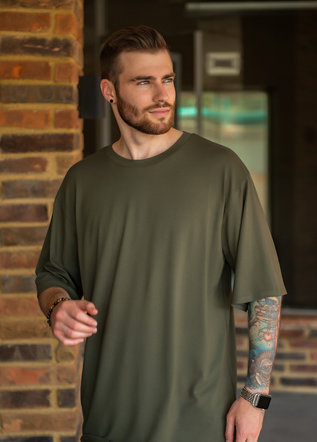 Хаки (оливковая) футболка мужская с коротким рукавом ISSA PLUS GN-454