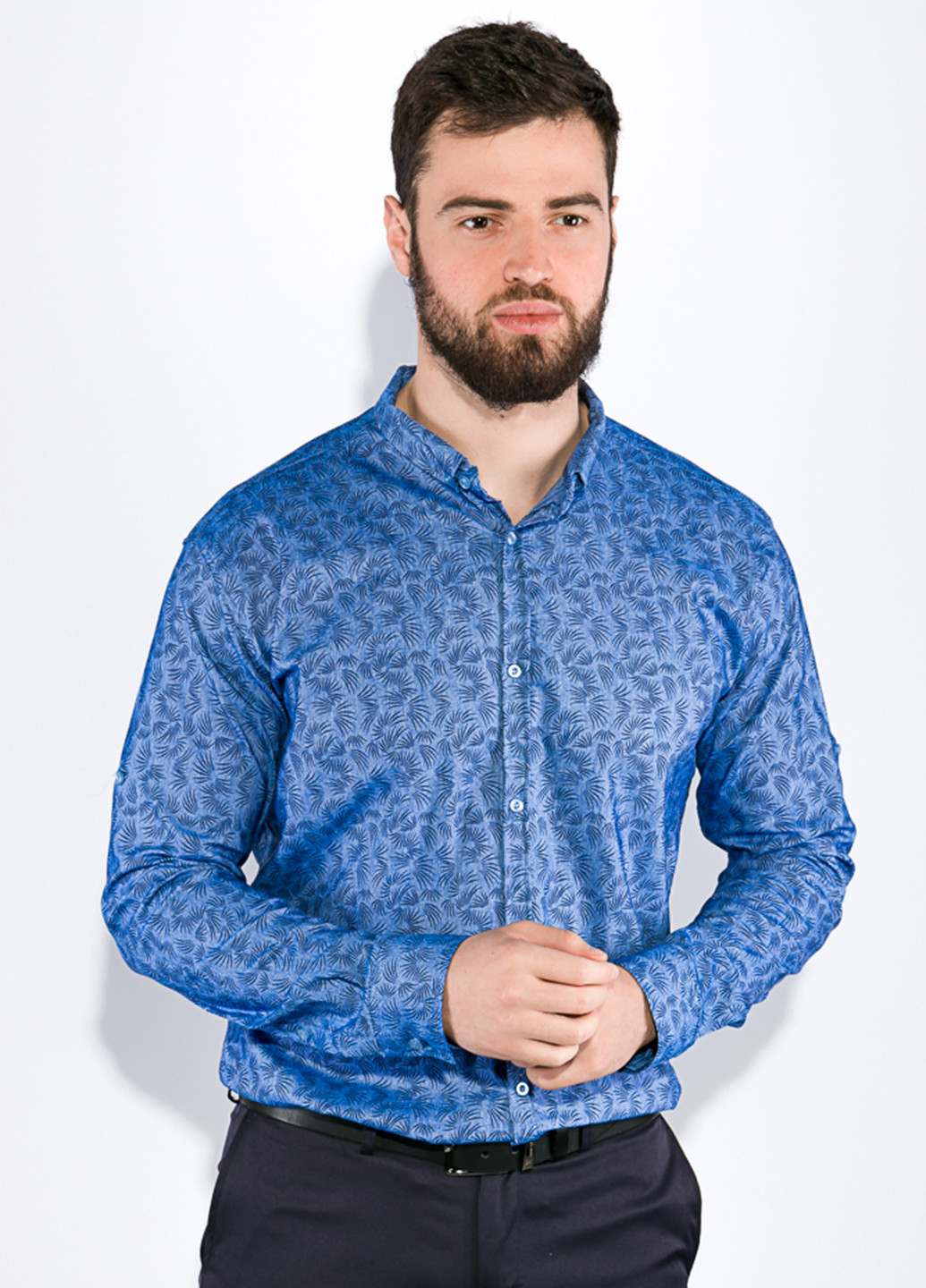 Голубой кэжуал рубашка с цветами Time of Style с длинным рукавом