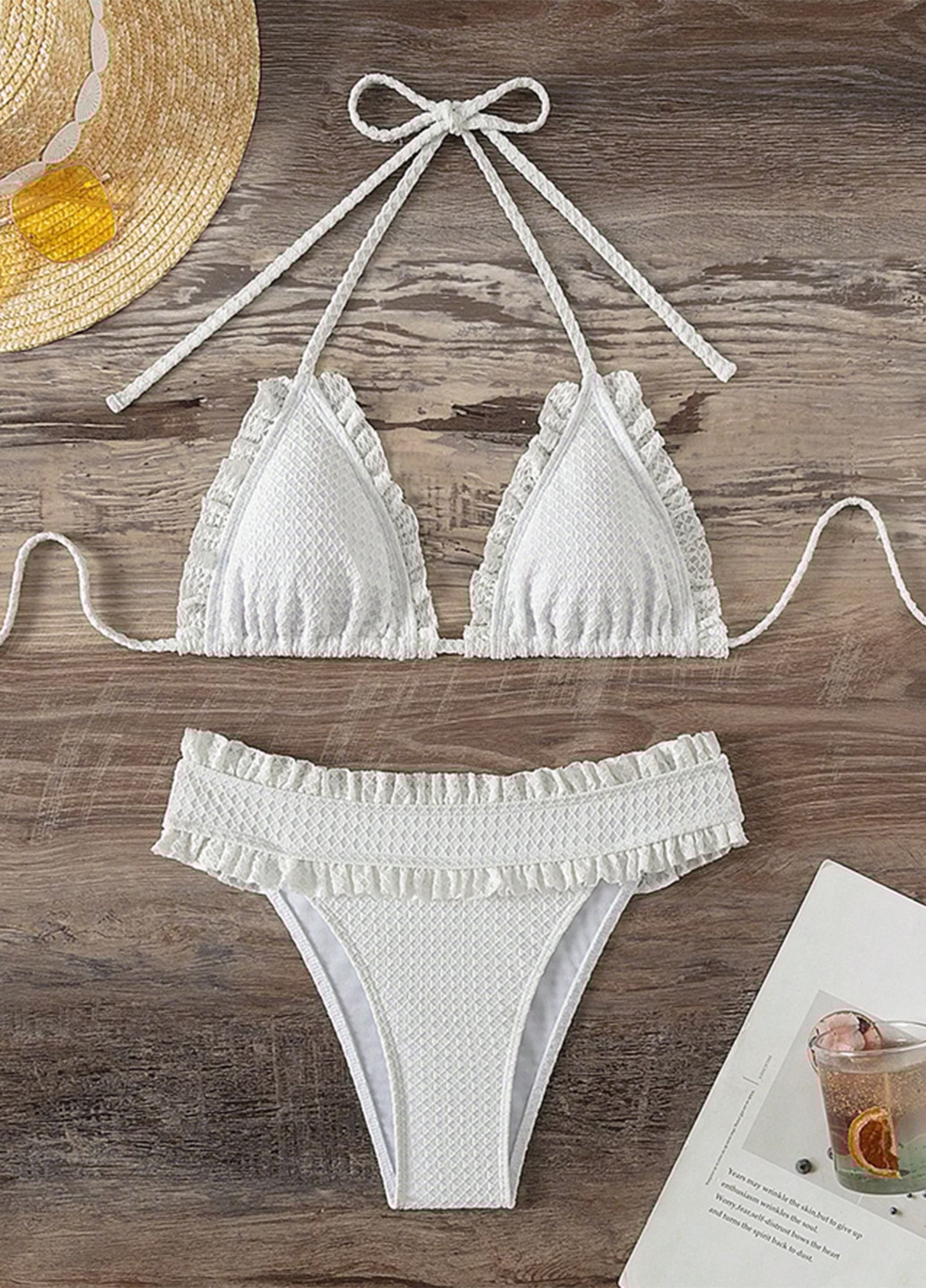 Білий літній купальник (ліф, трусики) бікіні, роздільний SHEIN