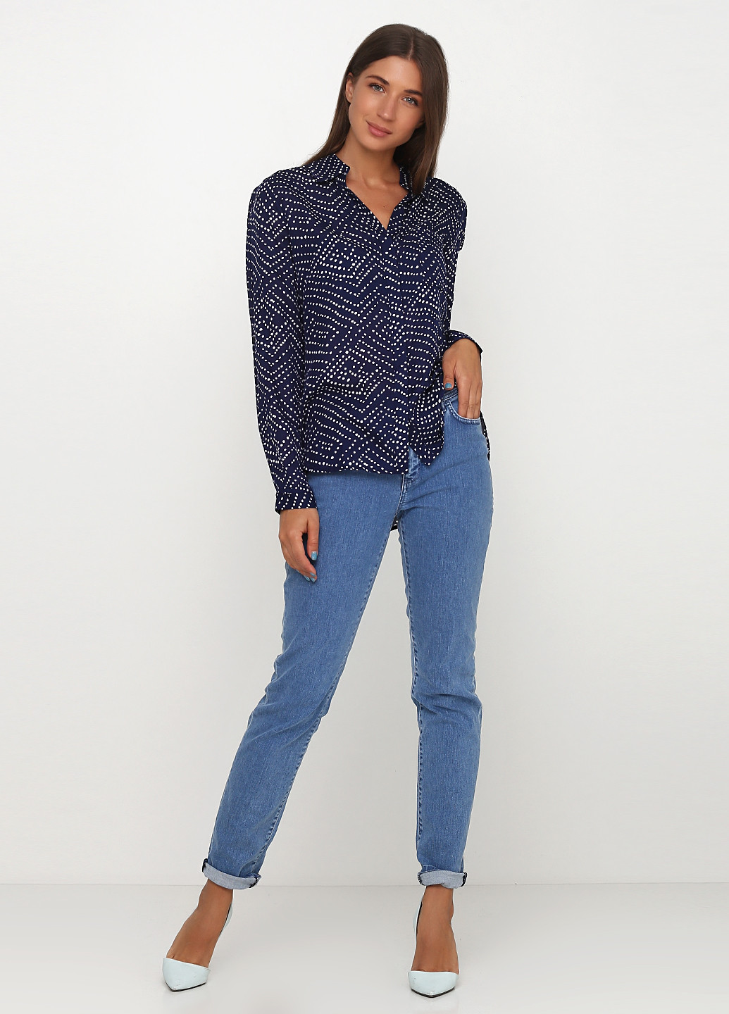 Синяя кэжуал рубашка в горошек Diane von Furstenberg