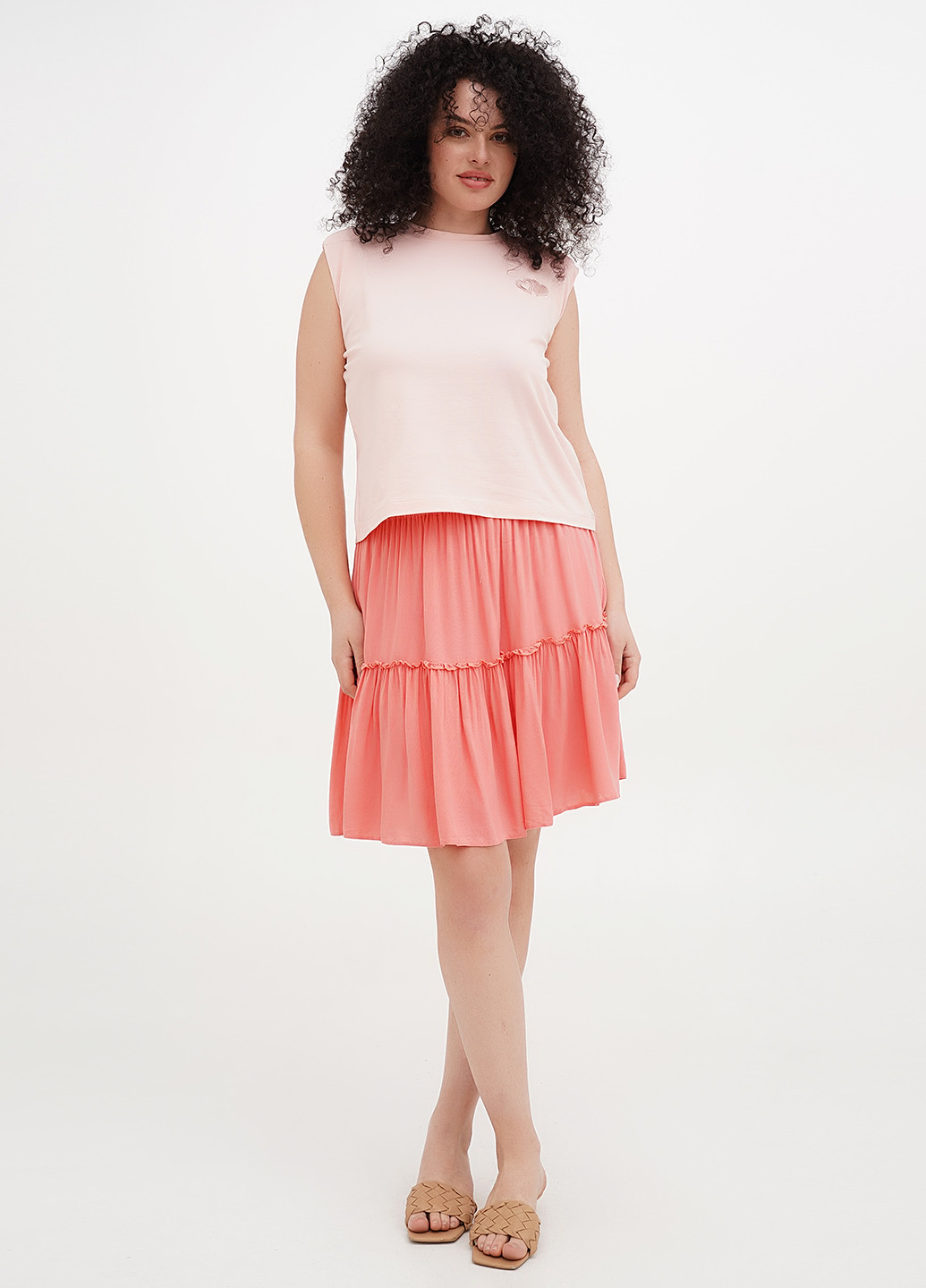 Коралловая кэжуал однотонная юбка Imperial клешированная