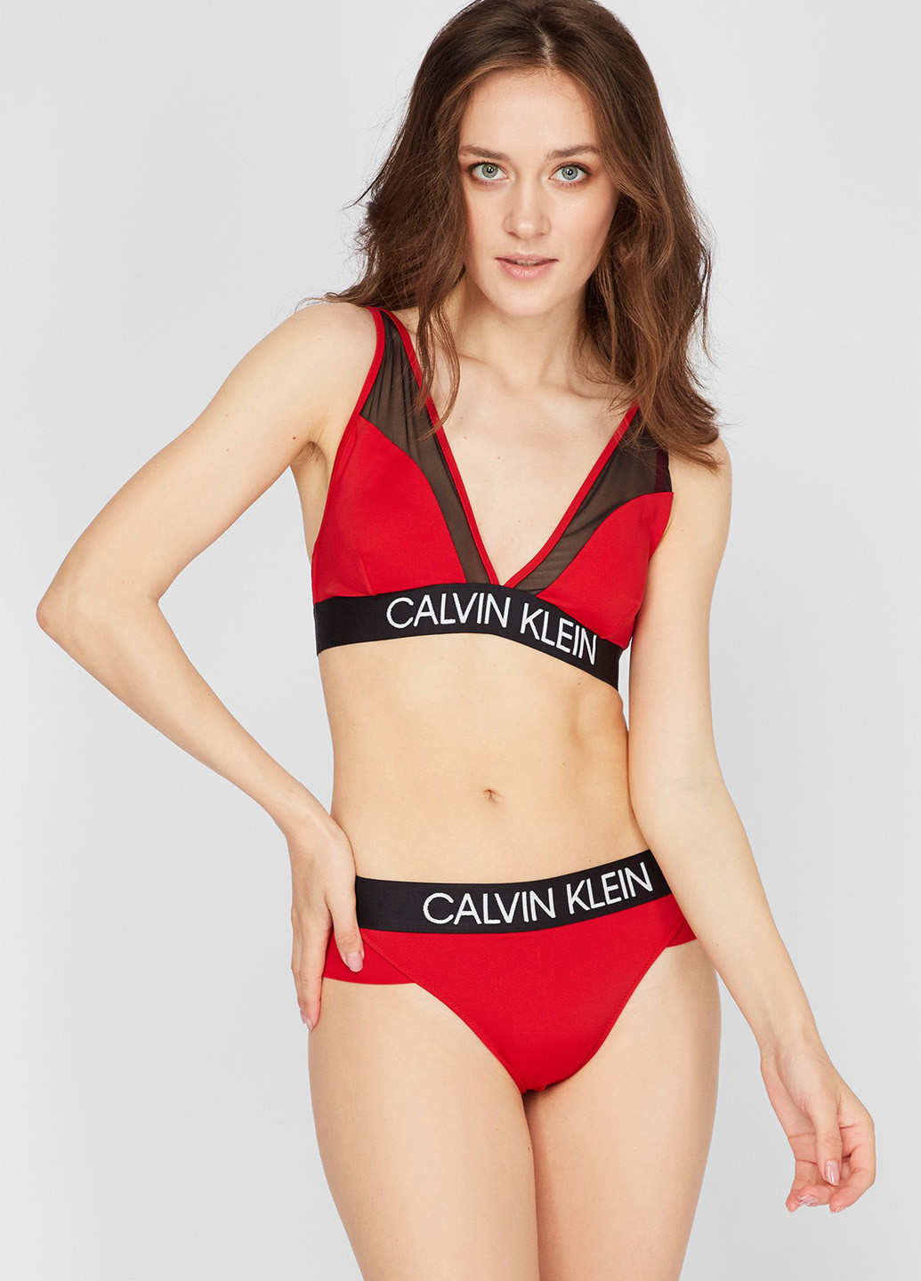 Красные купальные трусики с логотипом Calvin Klein