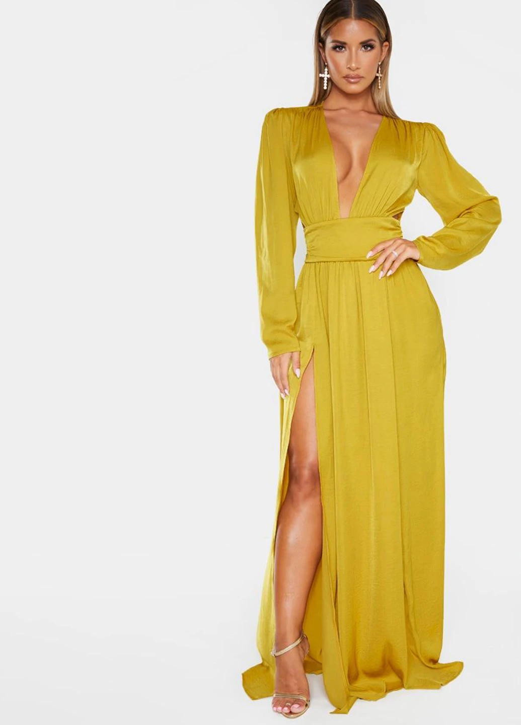 Фисташковое вечернее платье в стиле ампир, клеш PrettyLittleThing однотонное