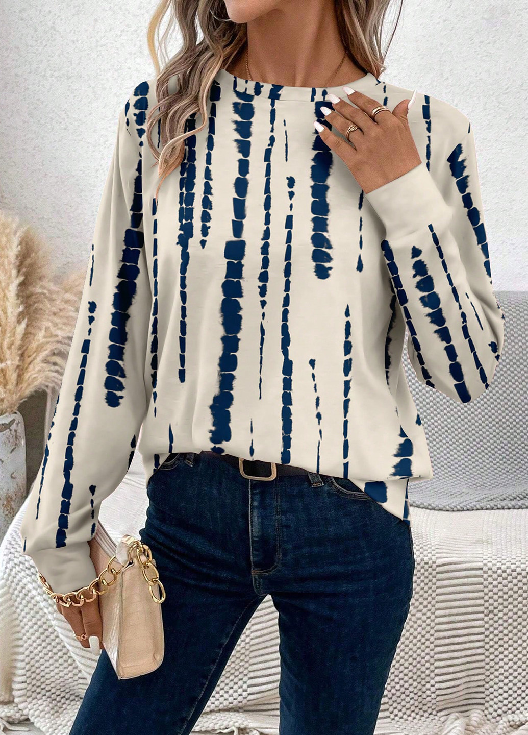 Комбинированный свитшот SHEIN тай-дай без декора (366748382)