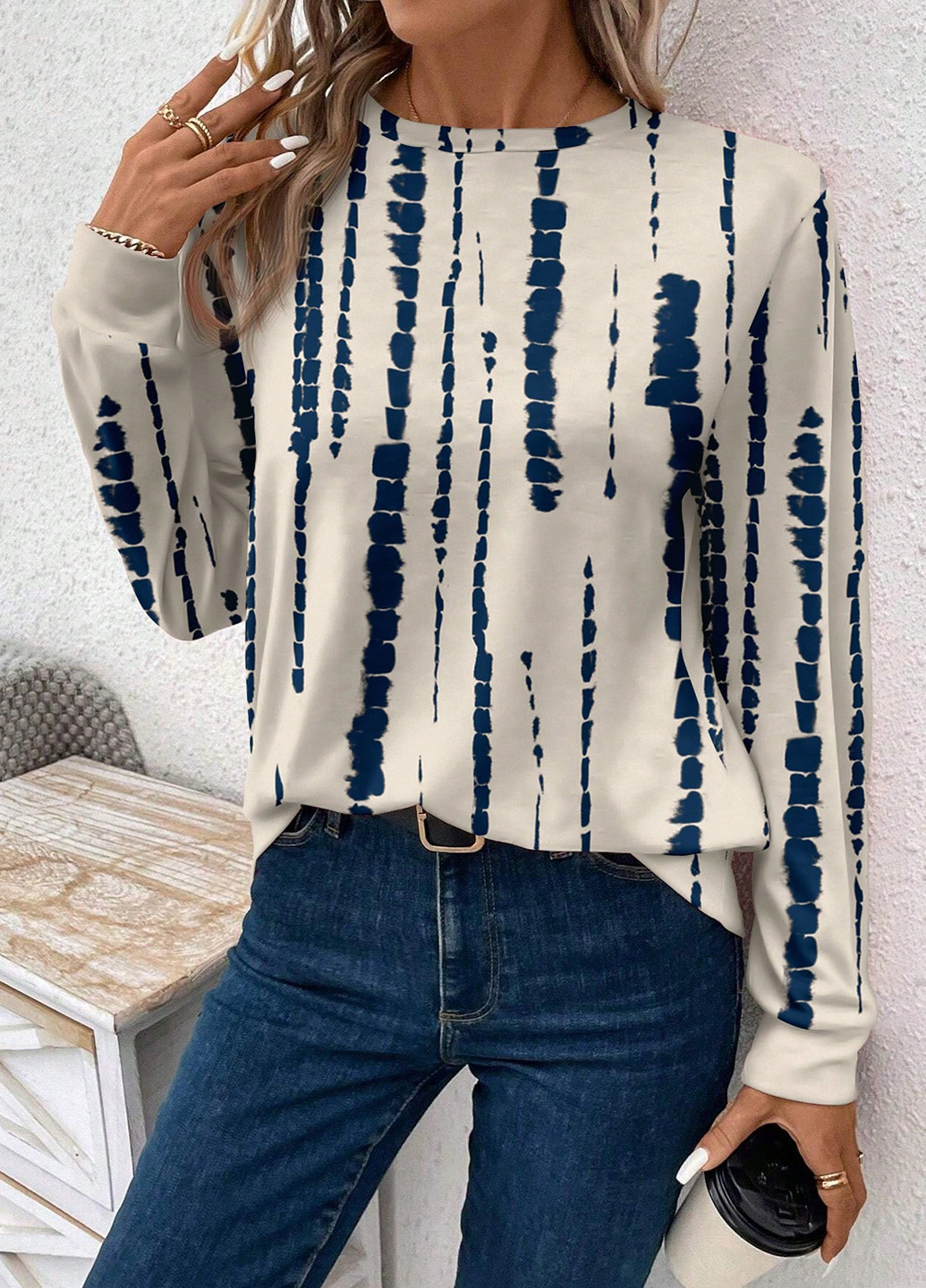 Комбинированный свитшот SHEIN тай-дай без декора (366748382)