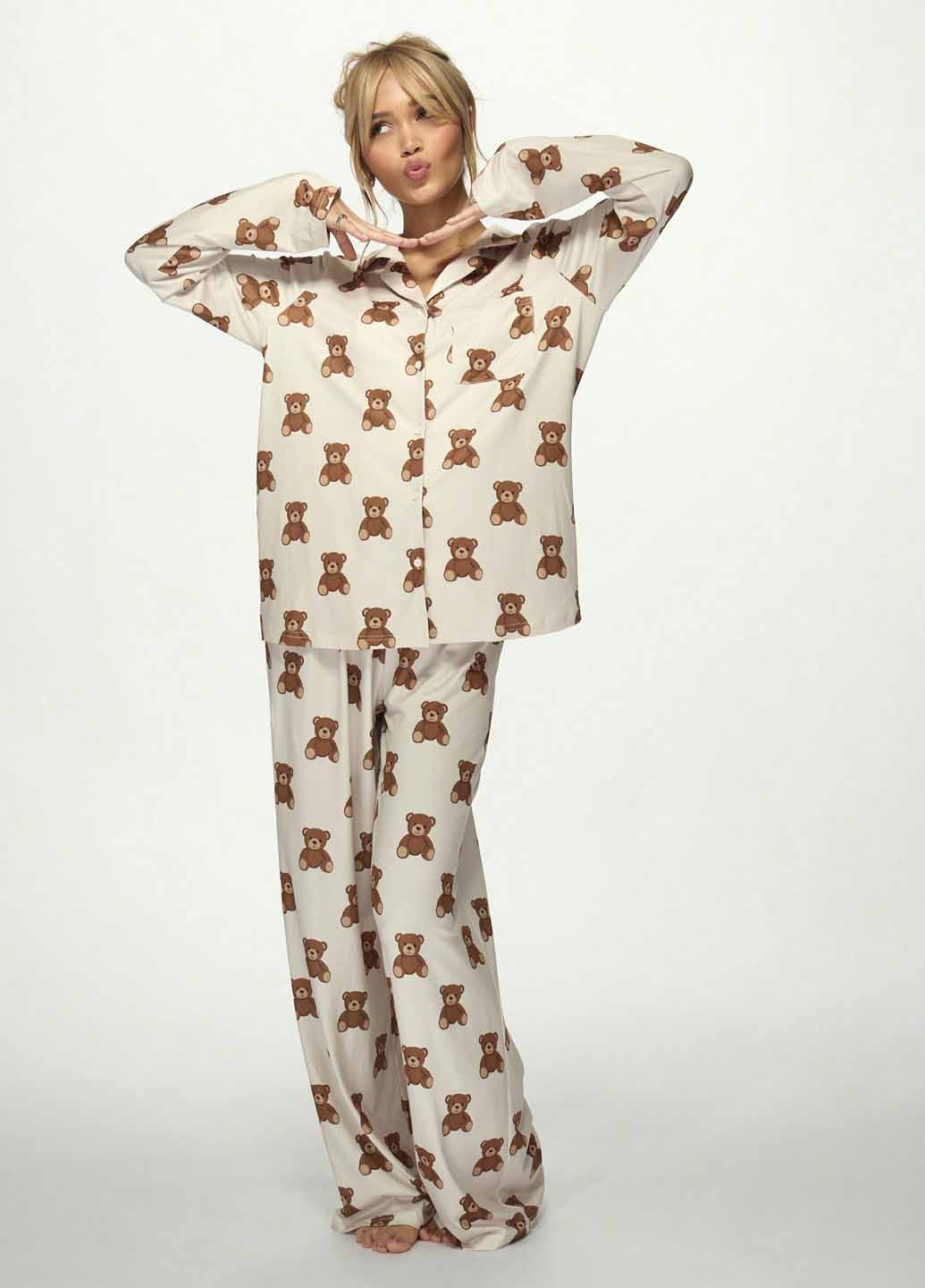 Молочна всесезон піжама (сорочка, штани) сорочка + брюки SHEIN