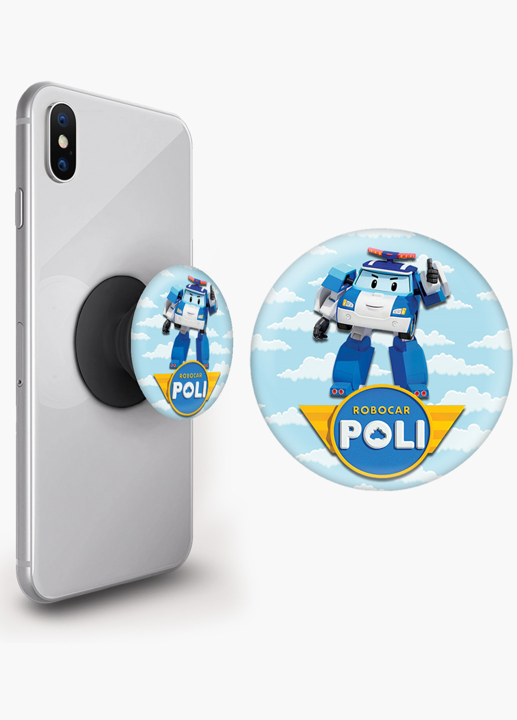 Попсокет (Popsockets) держатель для смартфона Робокар Поли (Robocar Poli) (8754-1620) Черный MobiPrint (216836450)