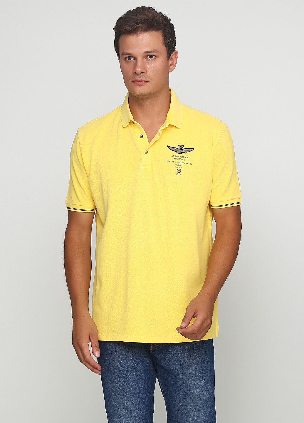 Желтая футболка-поло для мужчин Aeronautica Militare однотонная