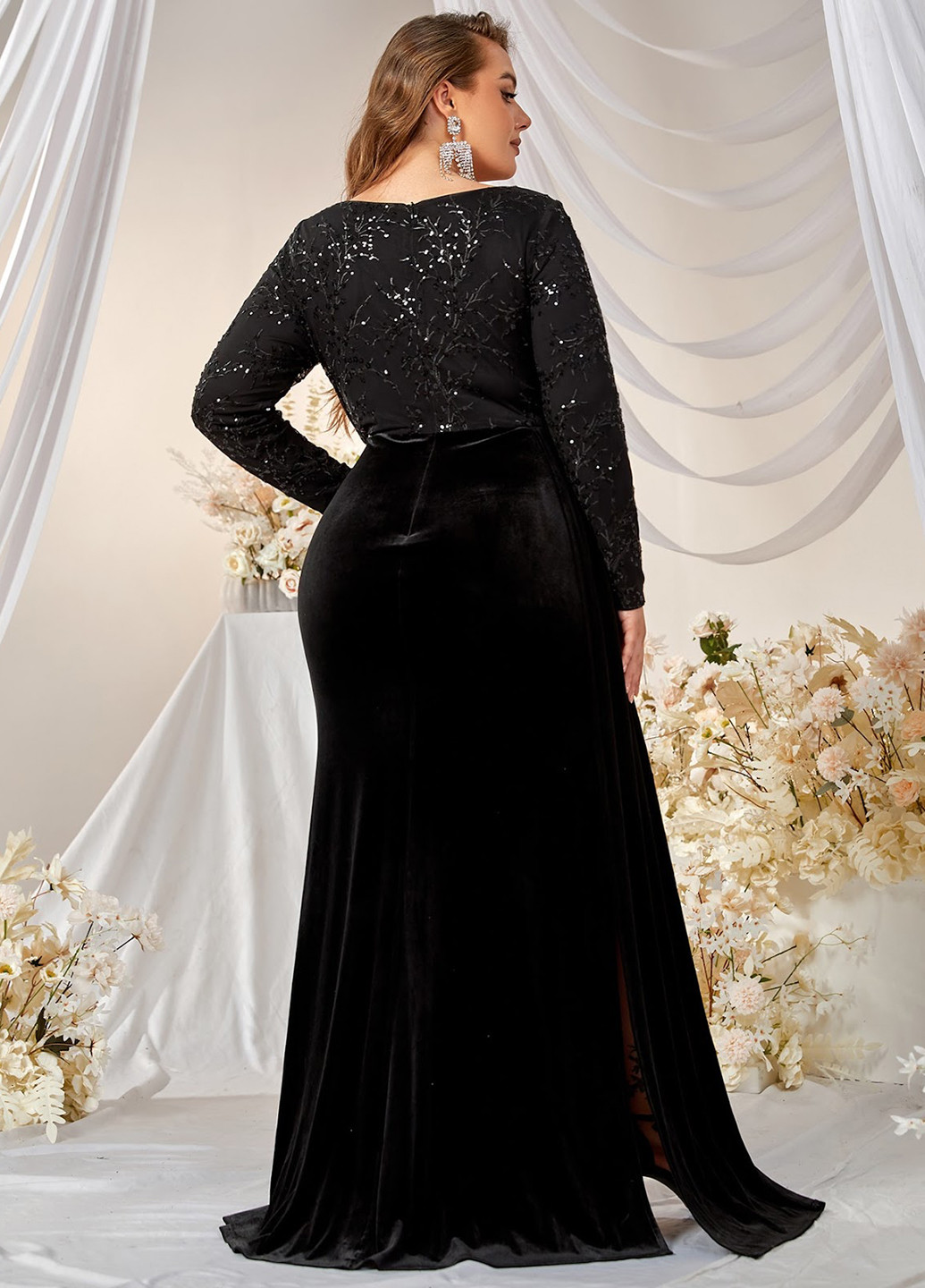 Черное вечернее платье годе SHEIN однотонное