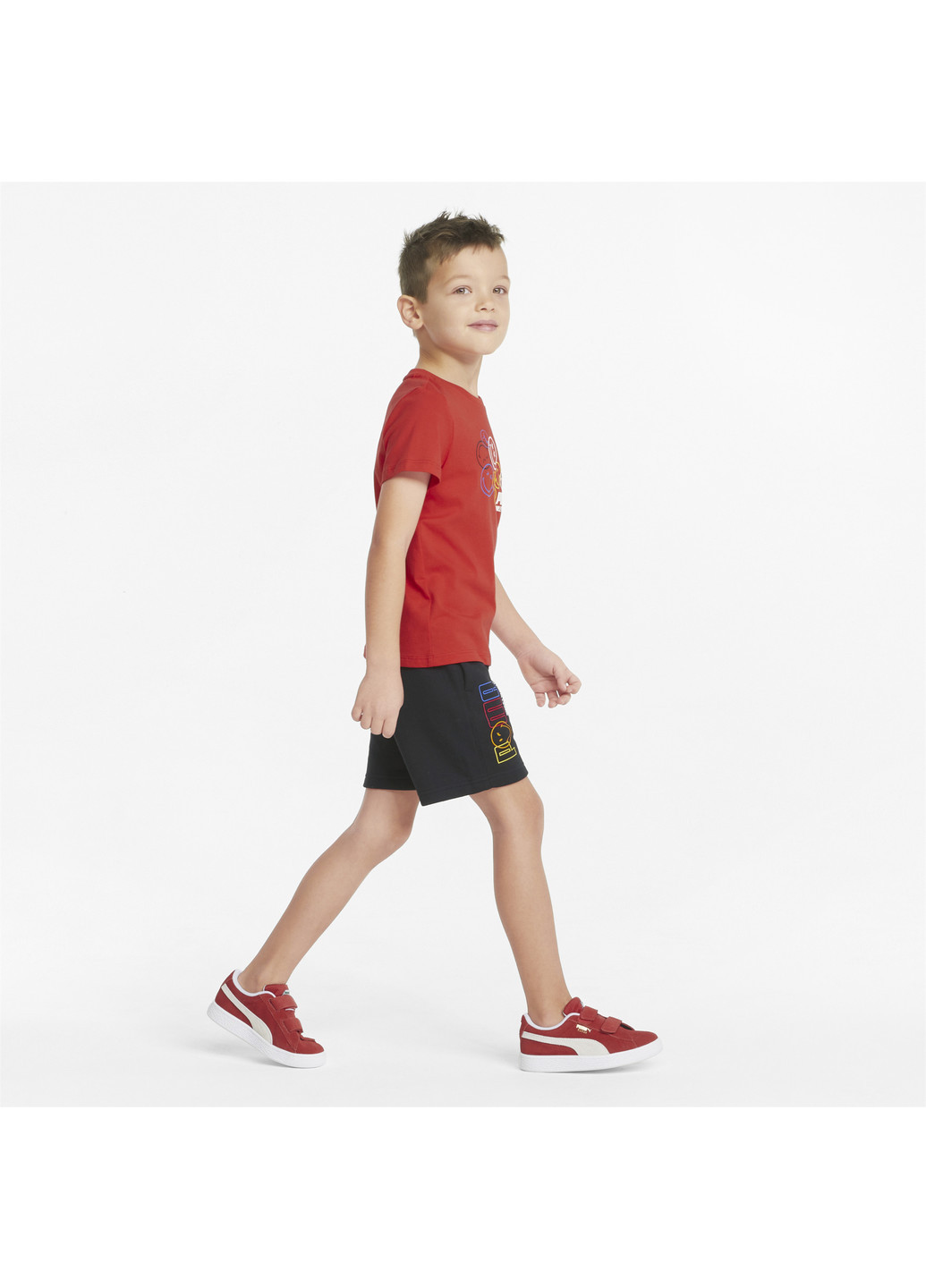 Детские шорты x SMILEY WORLD Kids' Shorts Puma однотонные чёрные спортивные хлопок, полиэстер
