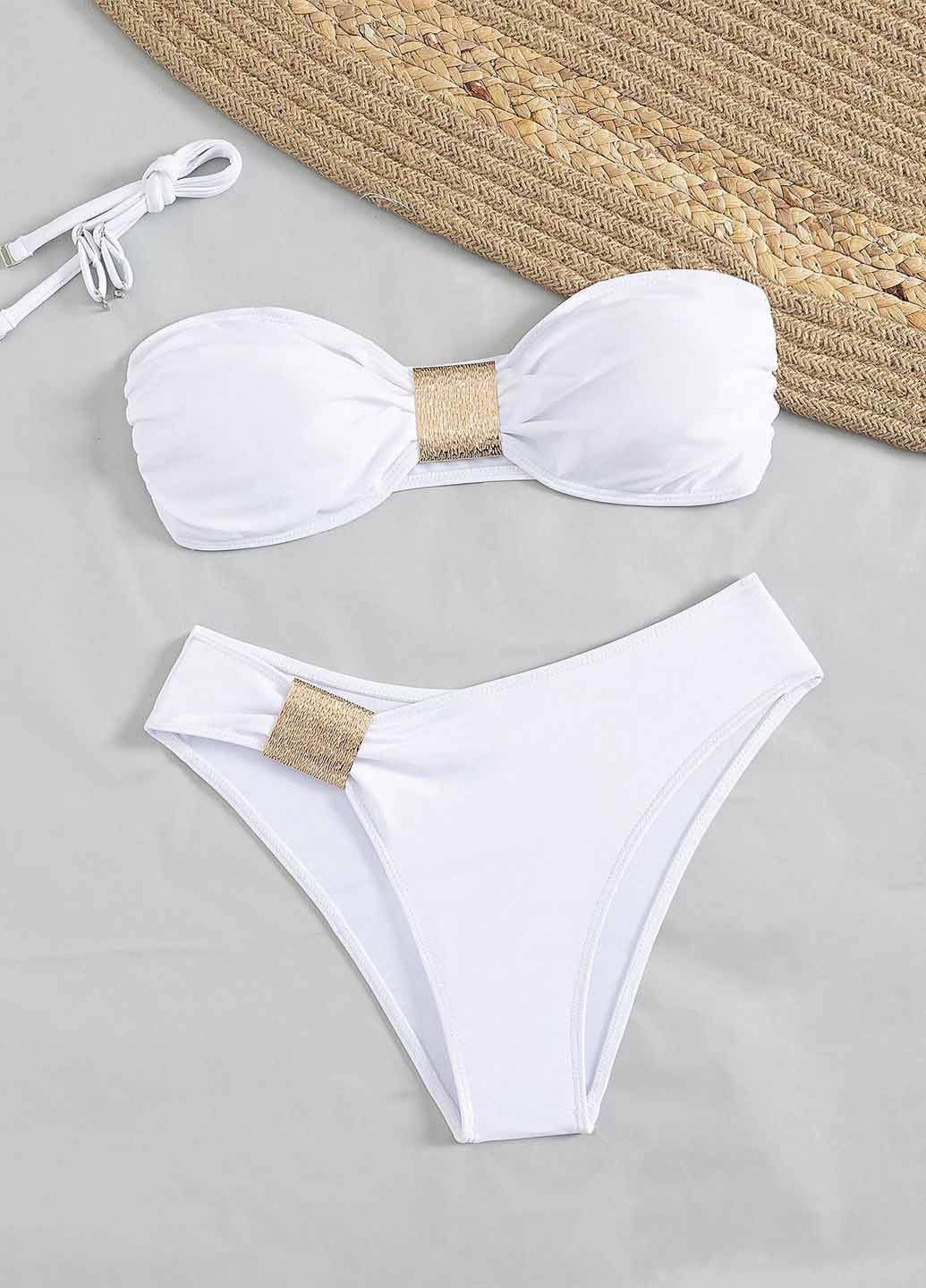 Белый летний купальник (лиф, трусики) бандо, раздельный SHEIN