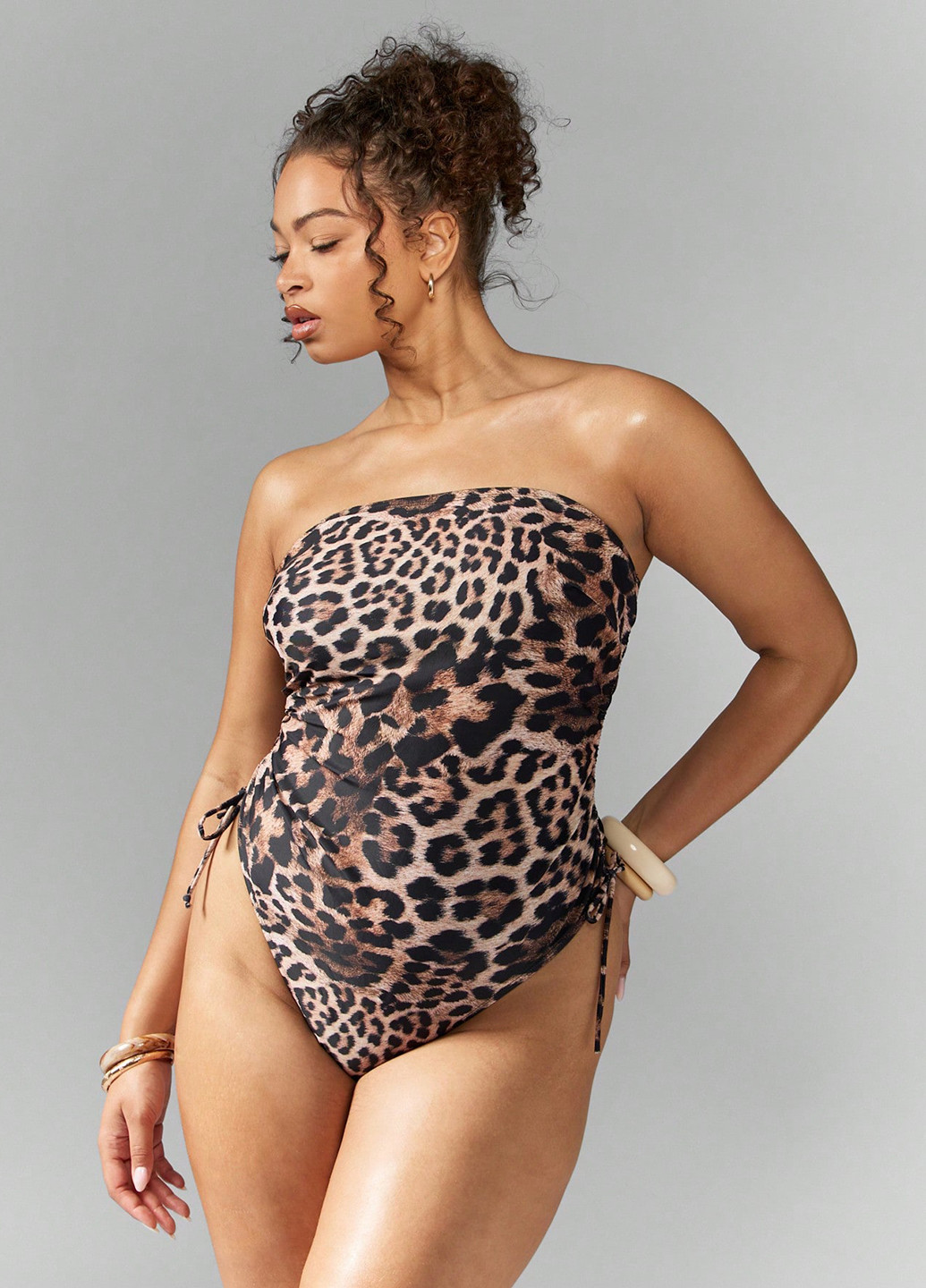 Коричневый летний купальник слитный, бандо SHEIN