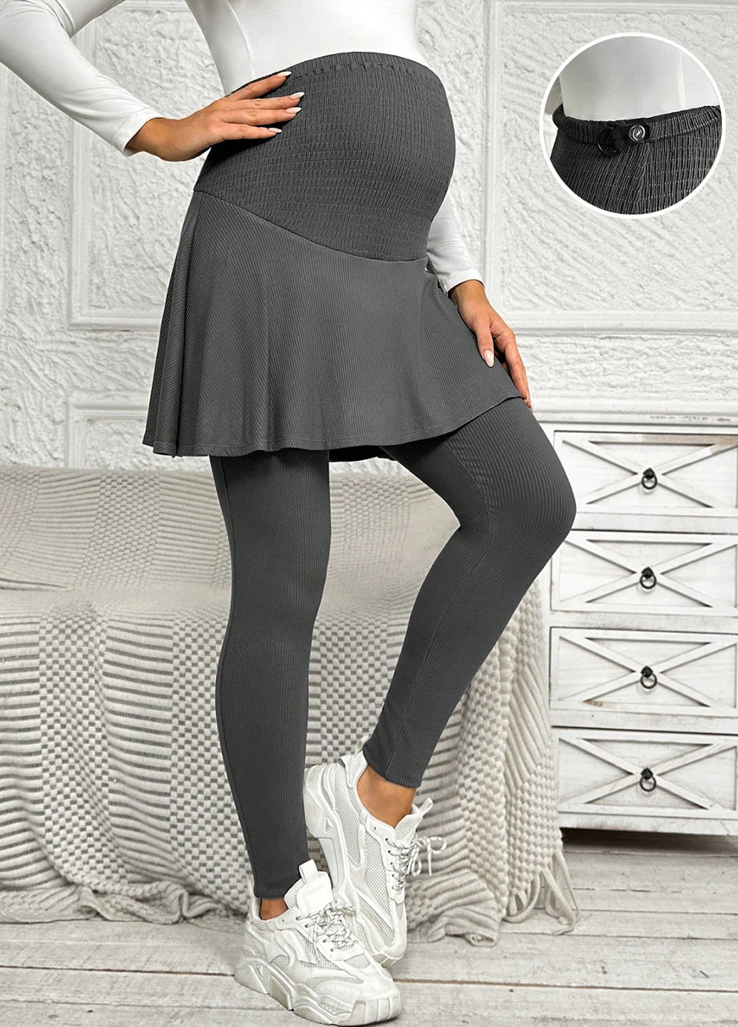 Темно-серые демисезонные леггинсы для беременных SHEIN