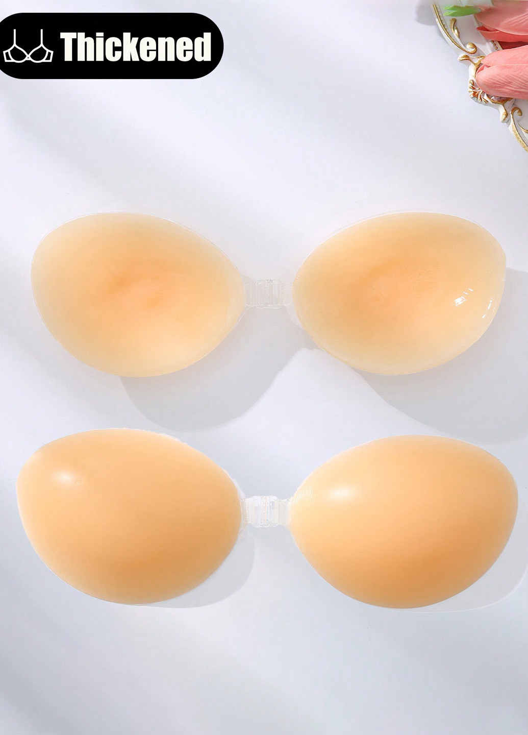 Кремовый невидимка бюстгальтер SHEIN без косточек силикон