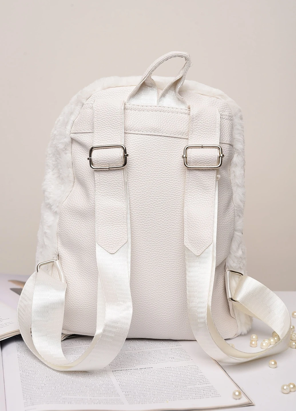 Рюкзак меховой детский с мишками белый Let's Shop (254369878)