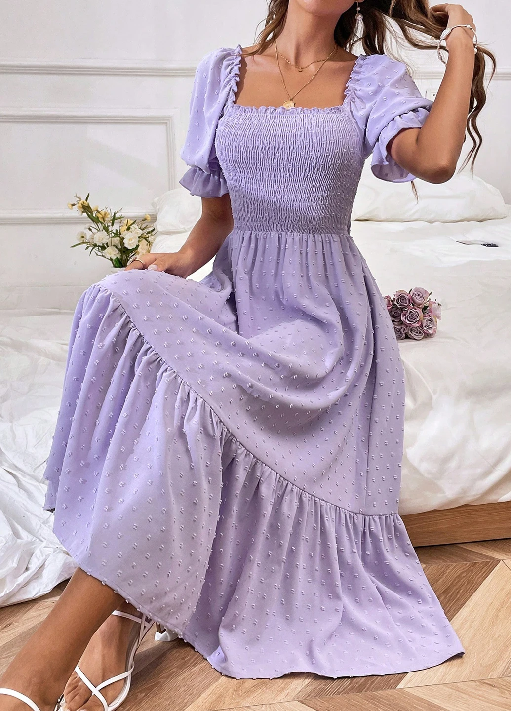 Сиреневое кэжуал платье а-силуэт SHEIN однотонное