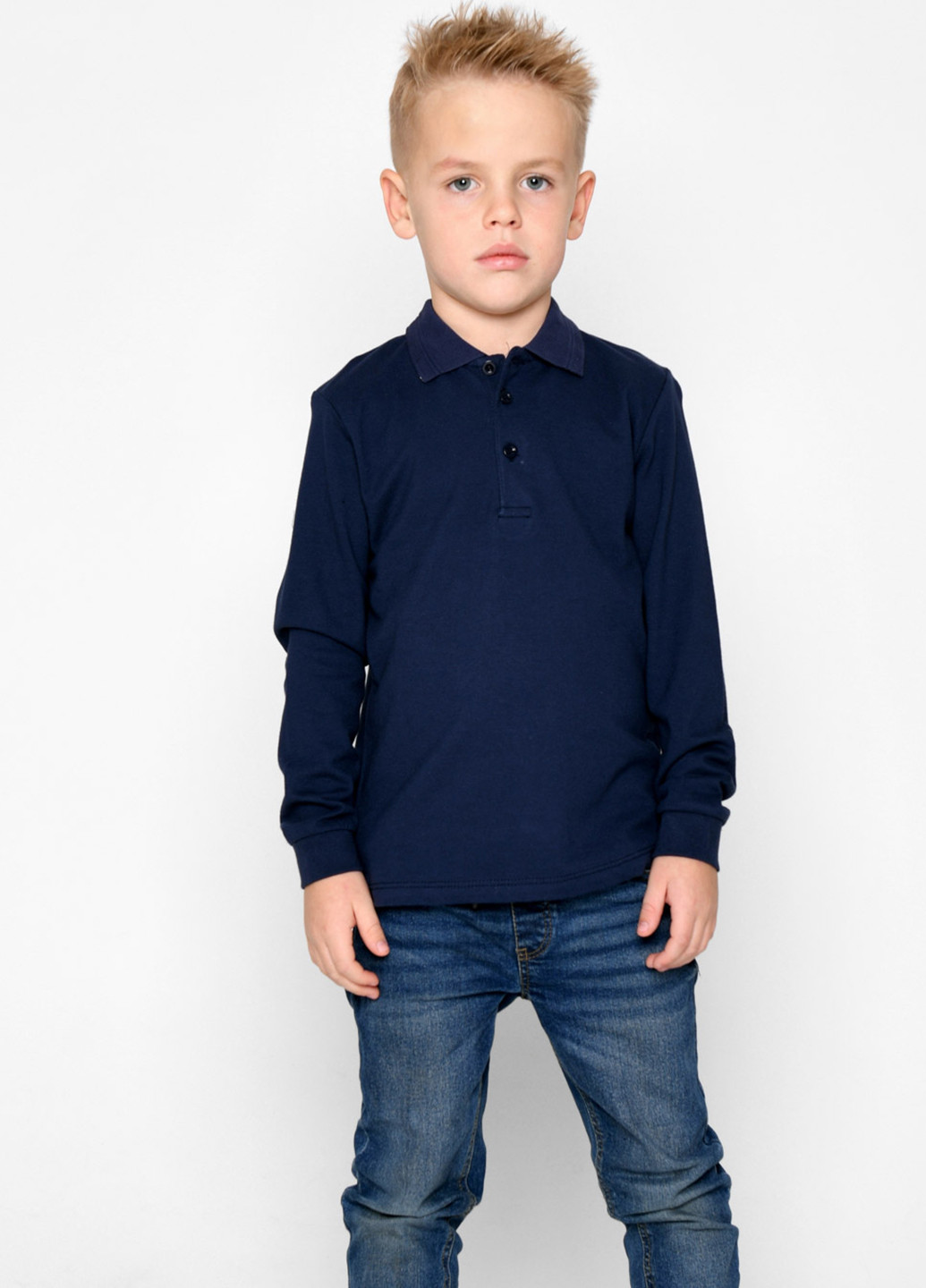 Темно-синяя детская футболка-поло для мальчика Carica однотонная