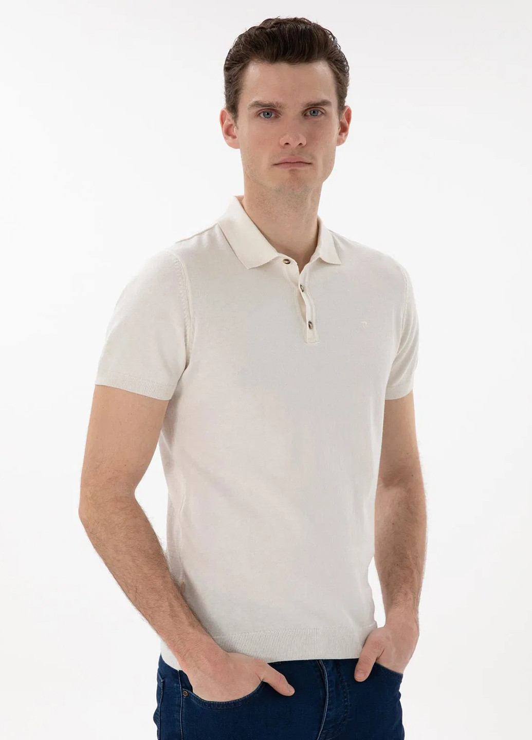 Кремовая футболка-поло для мужчин Pierre Cardin однотонная