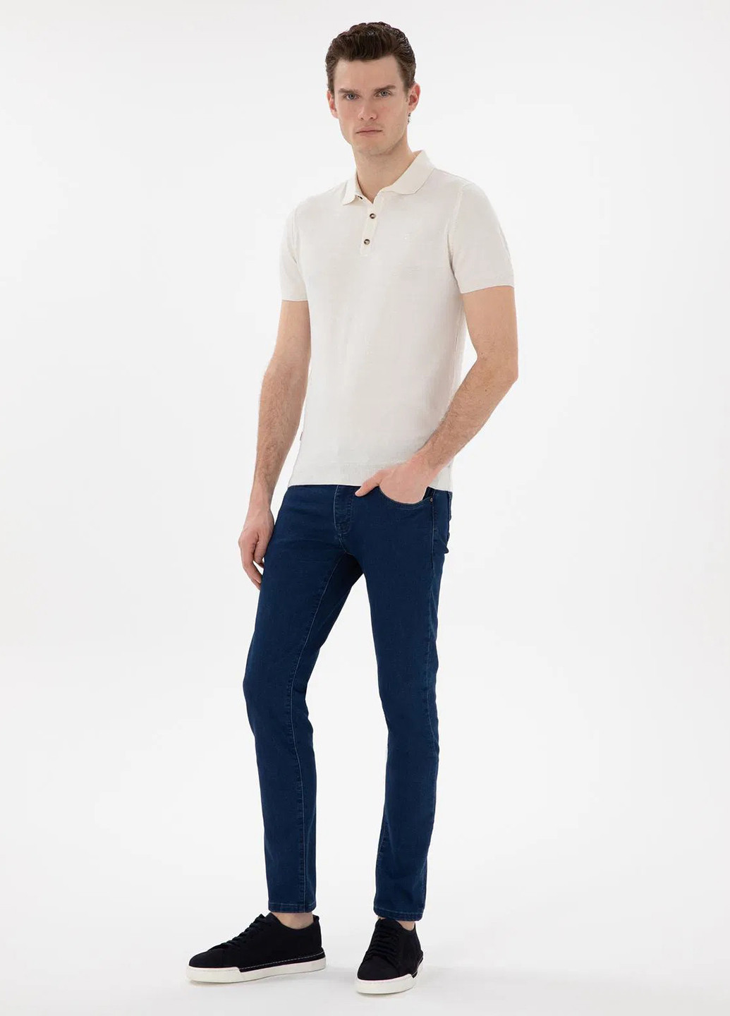 Кремовая футболка-поло для мужчин Pierre Cardin однотонная