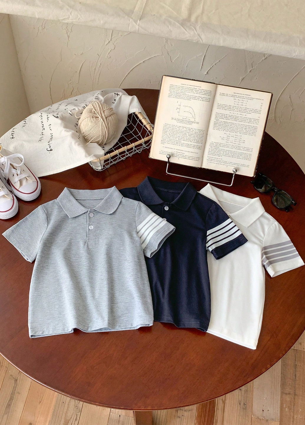 Цветная детская футболка-поло (3 шт.) для мальчика SHEIN в полоску