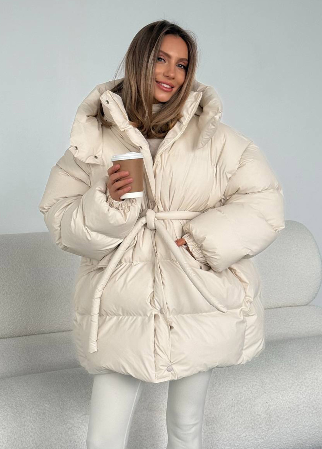 Молочна зимня куртка куртка-трансформер No Brand