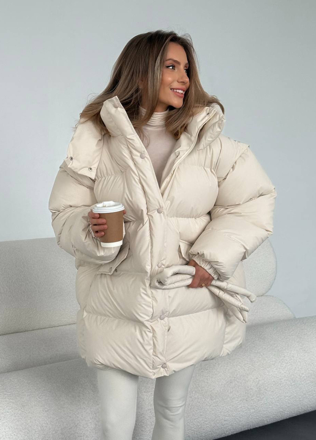 Молочна зимня куртка куртка-трансформер No Brand