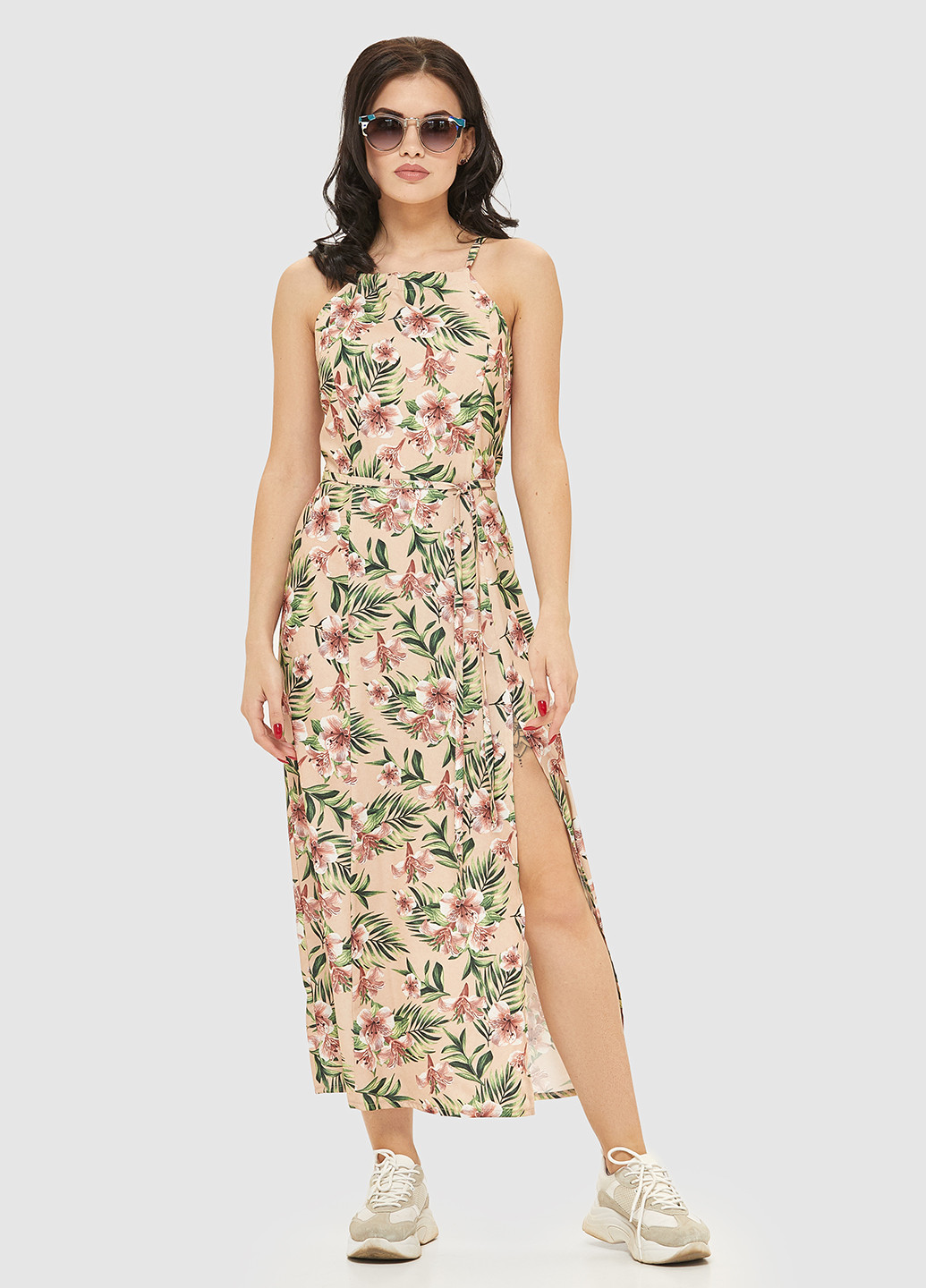 Пудровое кэжуал платье а-силуэт MN с цветочным принтом