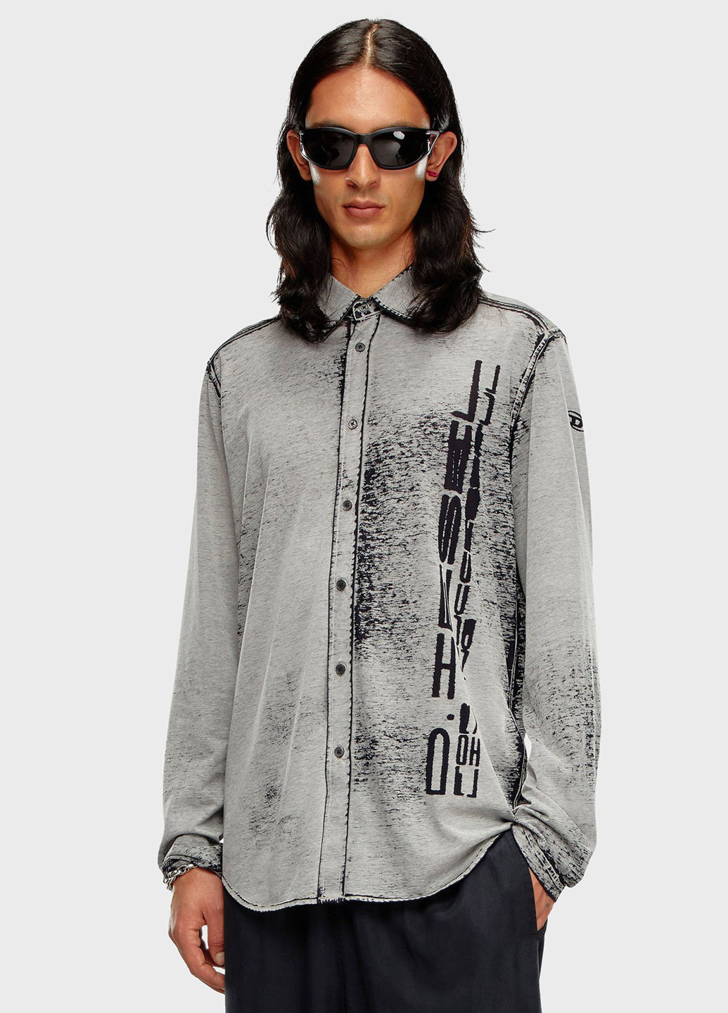 Серая кэжуал рубашка с логотипом Diesel