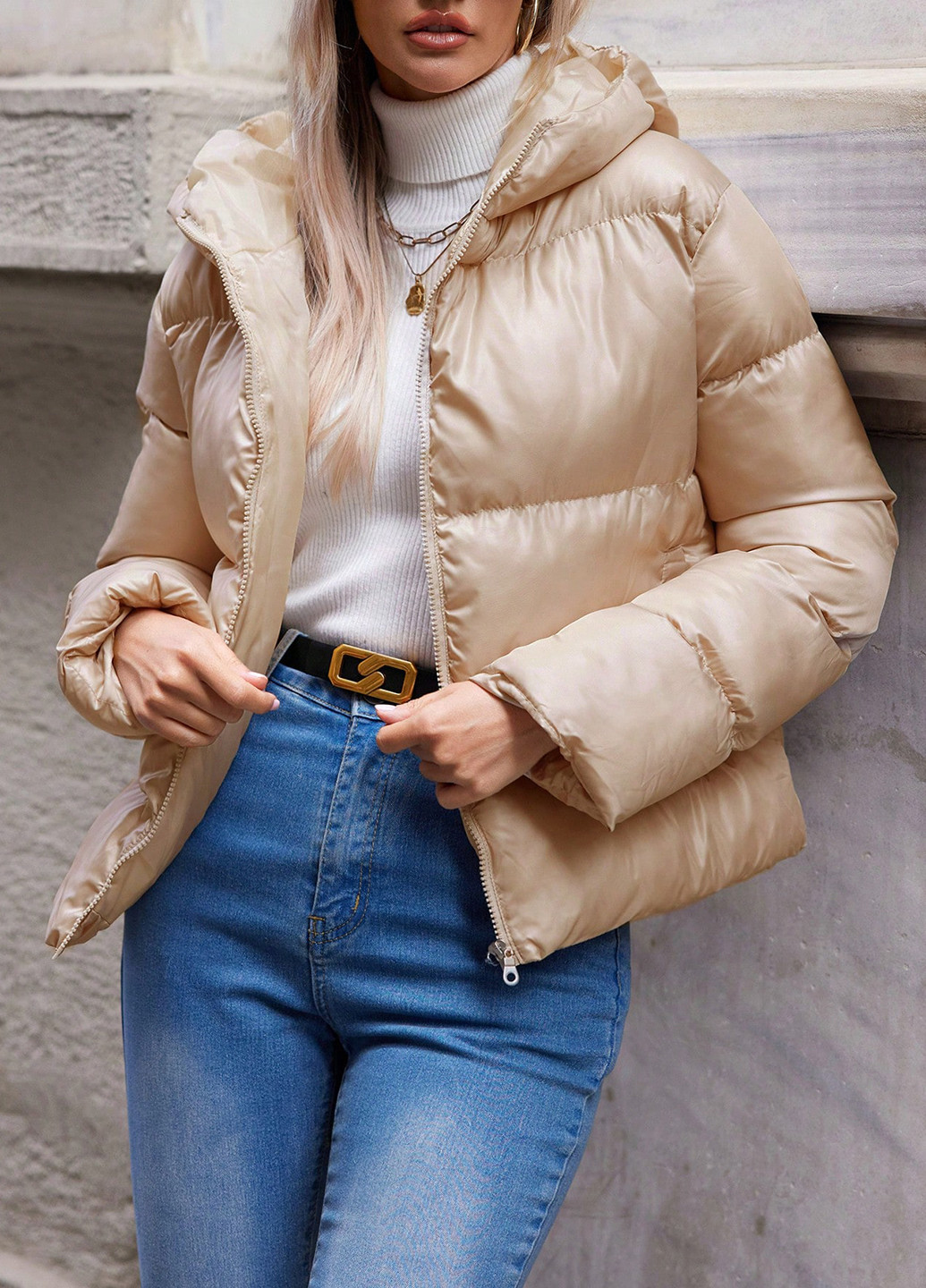 Светло-бежевая зимняя куртка SHEIN