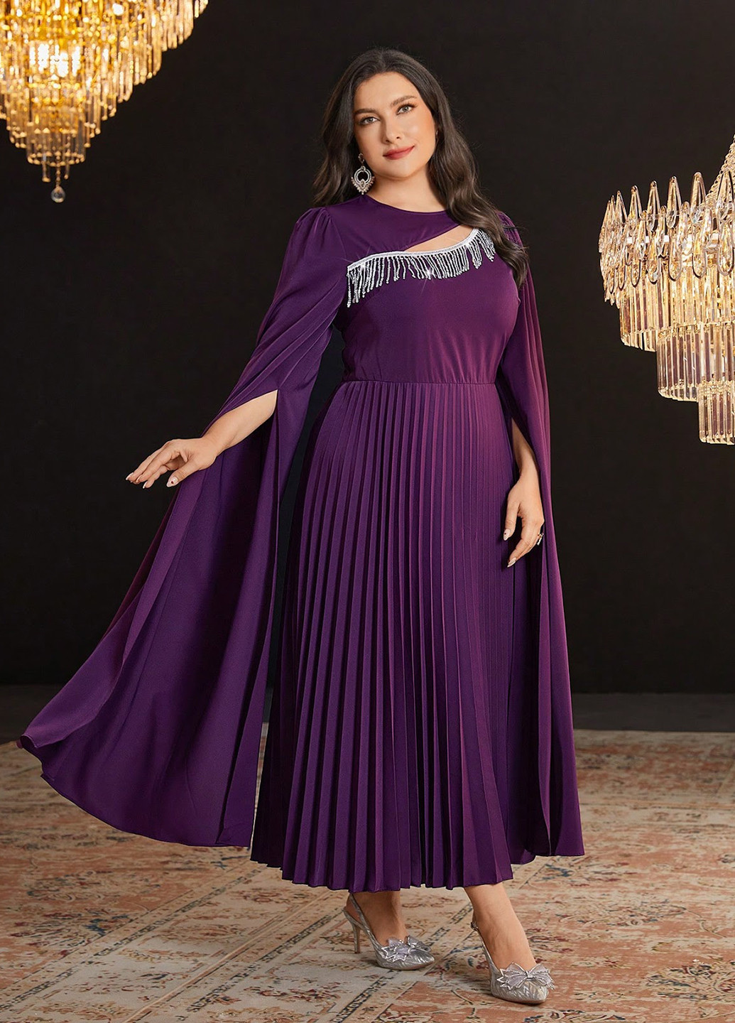 Фіолетова вечірня сукня а-силует, плісована SHEIN однотонна