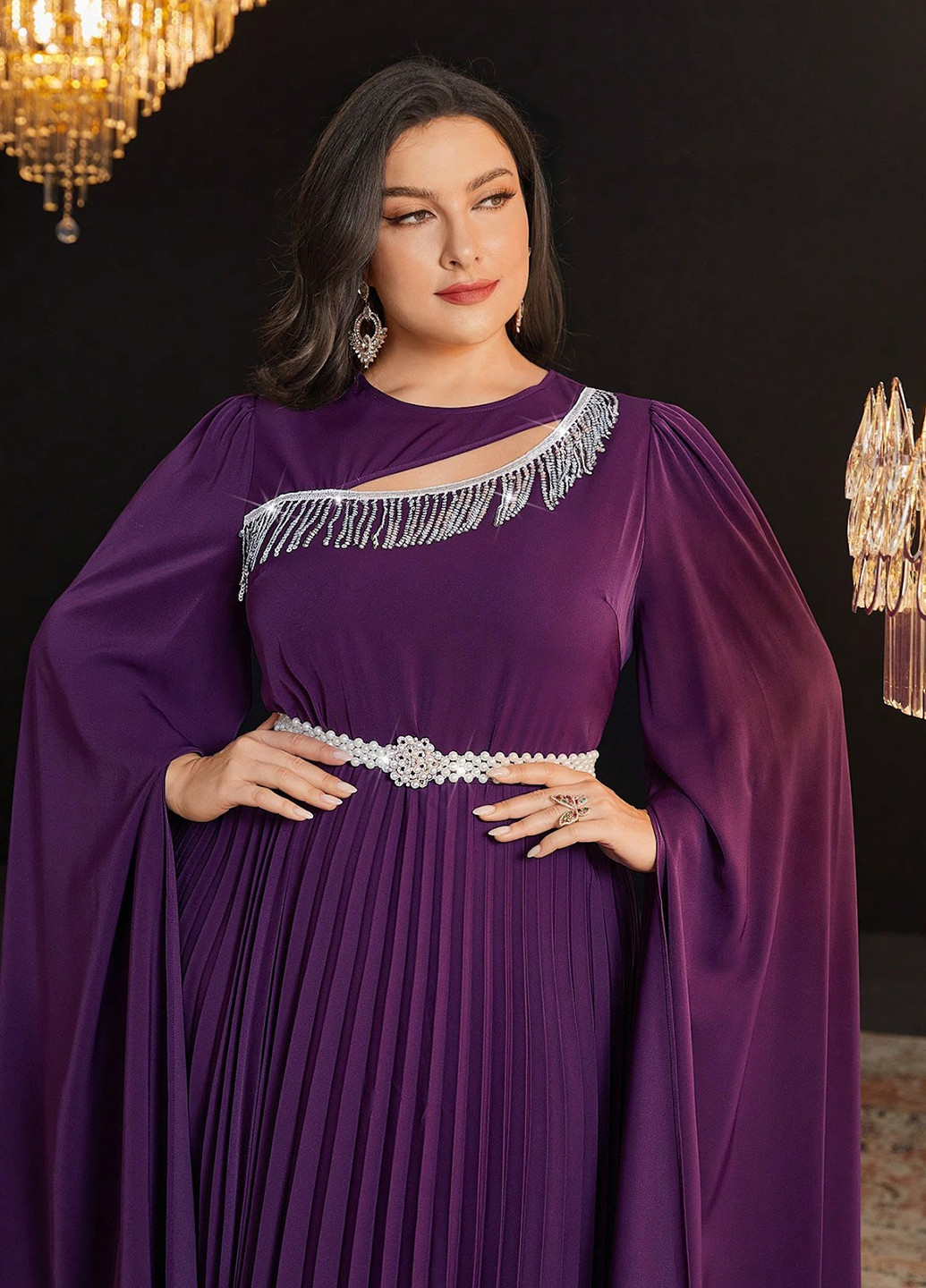 Фіолетова вечірня сукня а-силует, плісована SHEIN однотонна