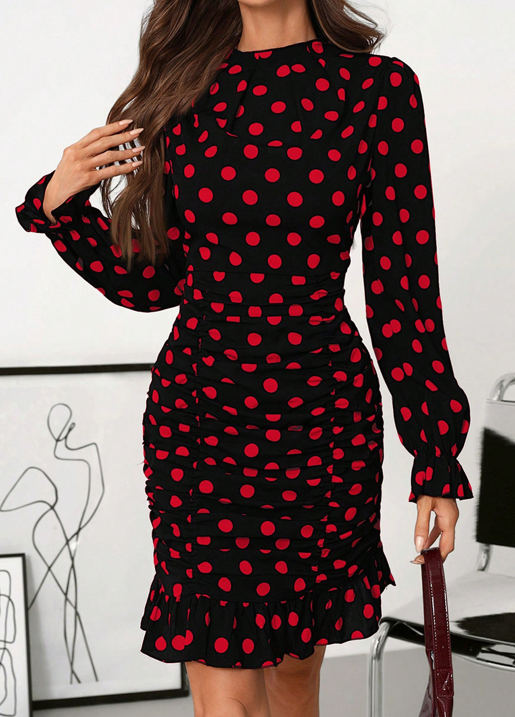 Комбинированное кэжуал платье SHEIN в горошек