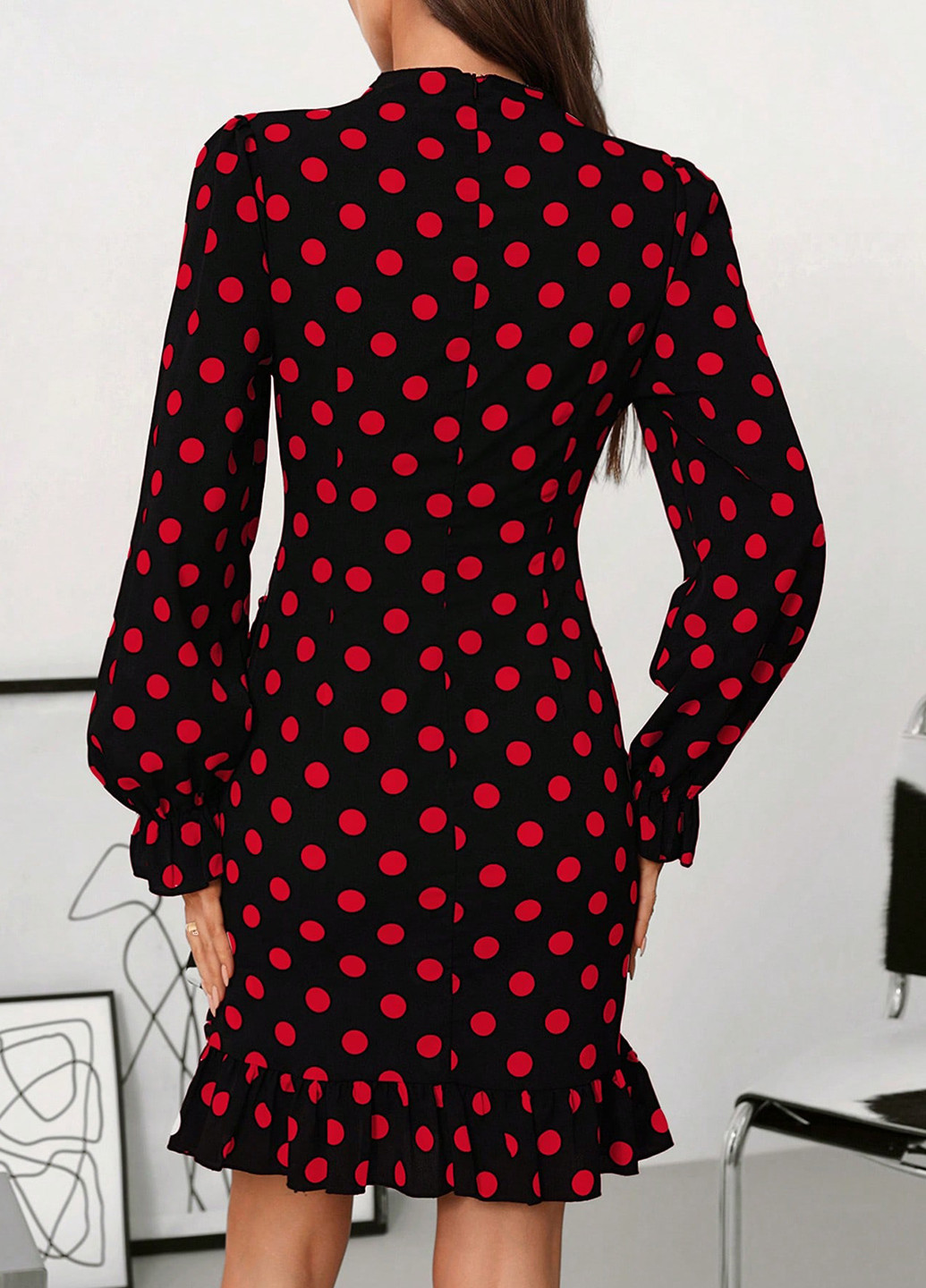 Комбинированное кэжуал платье SHEIN в горошек