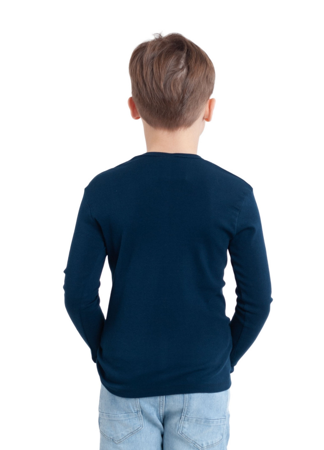 Темно-синя демісезонна футболка дитяча довгий рукав Наталюкс 21-3304
