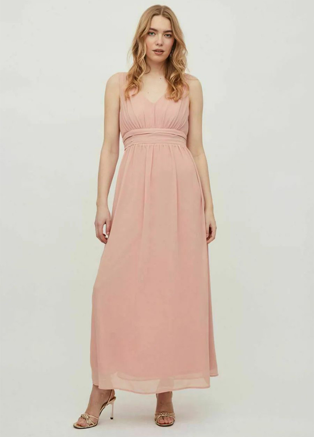 Розовое вечернее платье Vila однотонное