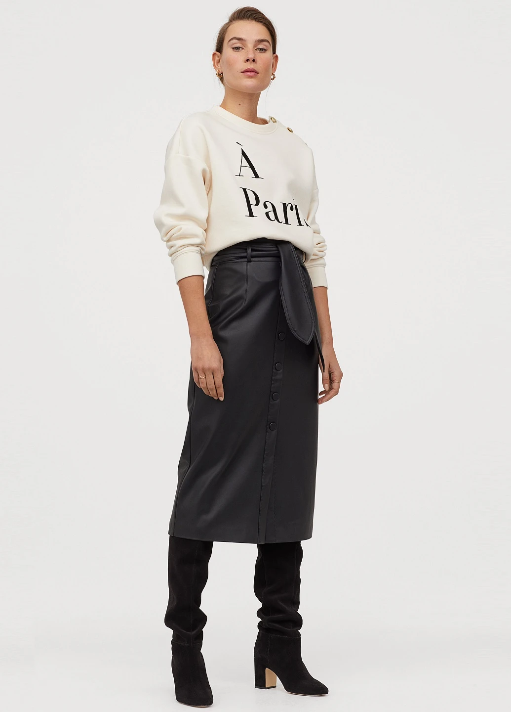 Черная однотонная юбка из искусственной кожи H&M