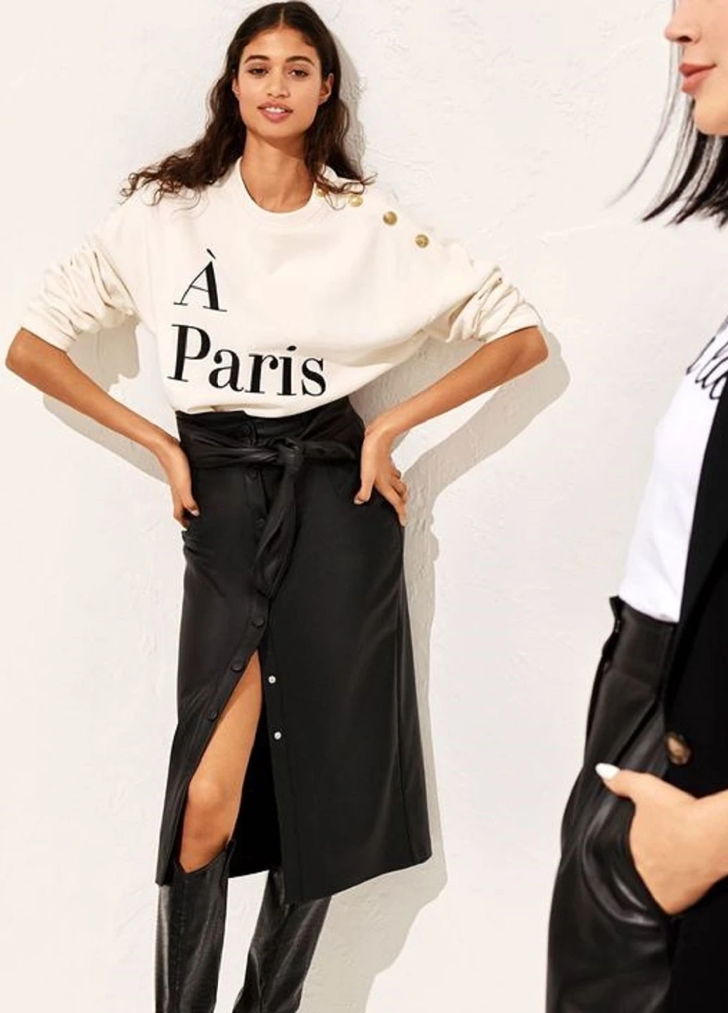 Черная однотонная юбка из искусственной кожи H&M