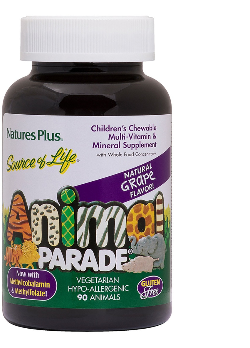 Мультивітаміни для Дітей, Смак Винограду, Animal Parade,, 90 жувальних таблеток Natures Plus (228291702)