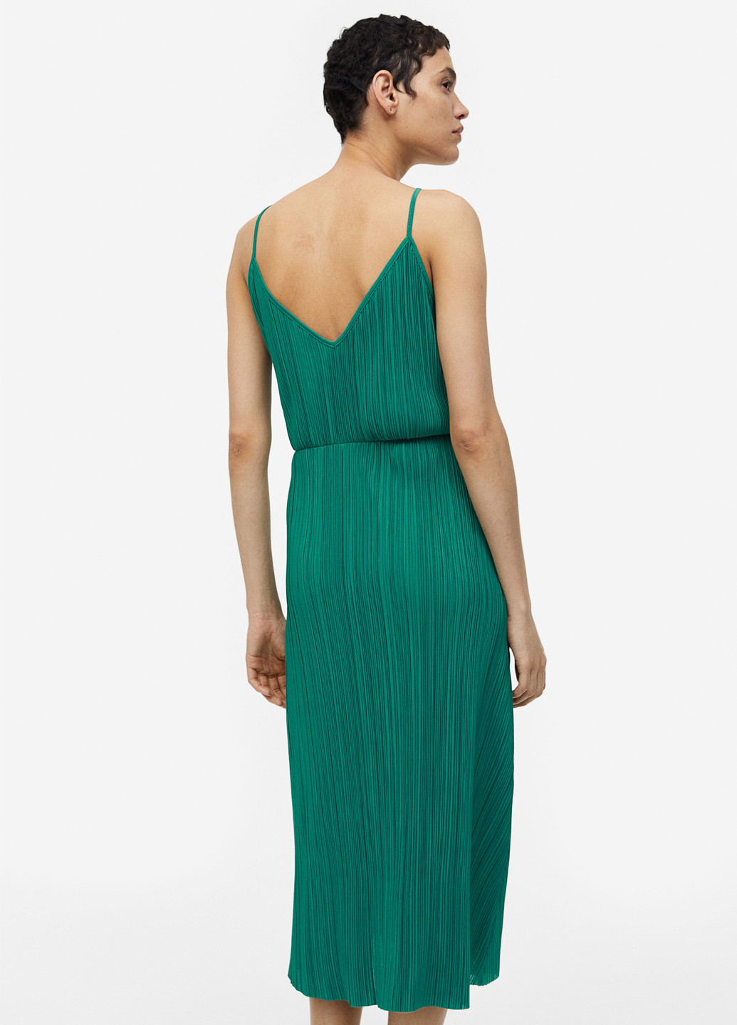 Зеленое кэжуал платье а-силуэт, на запах, с открытой спиной H&M однотонное