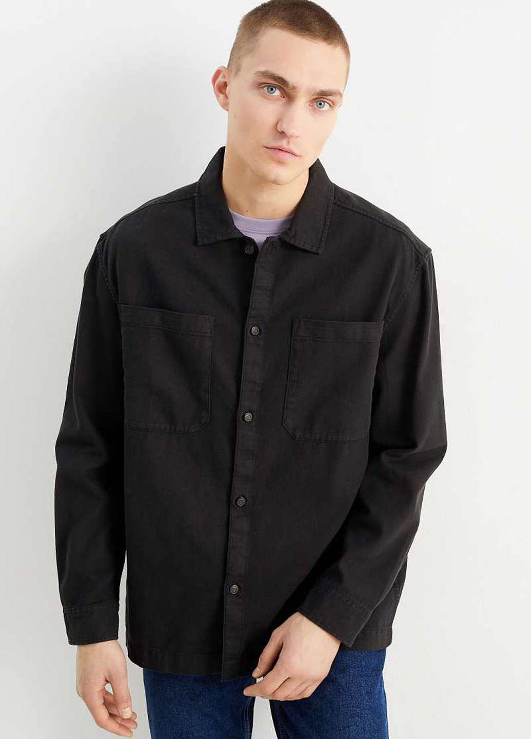 Черная кэжуал рубашка однотонная C&A