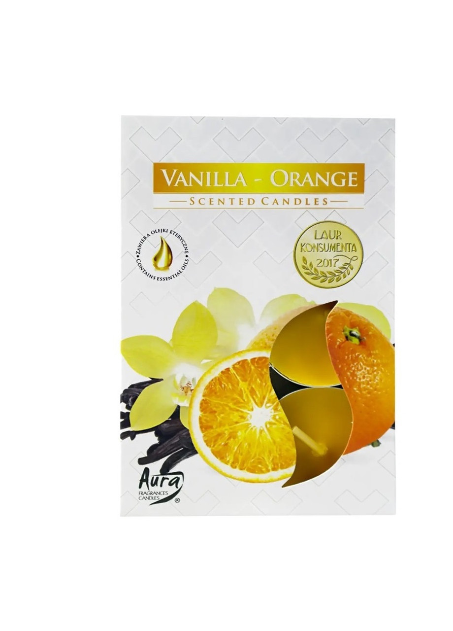 Аромасвічки чайні набір 6 штук ВАНІЛЬ-АПЕЛЬСИН, свічки плаваючі господарські столові парафінові круглі для дому, свічка воскова No Brand (255371540)