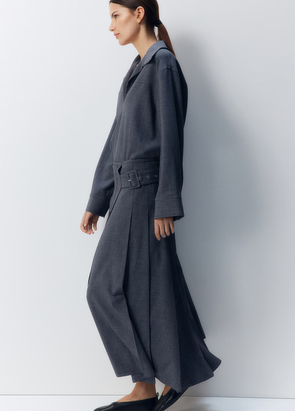 Серая офисная, кэжуал меланж юбка H&M на запах, а-силуэта (трапеция)