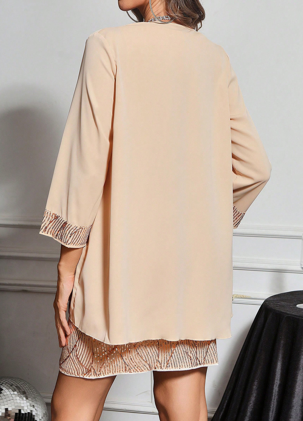 Кремовый демисезонный комплект (платье, кардиган) SHEIN