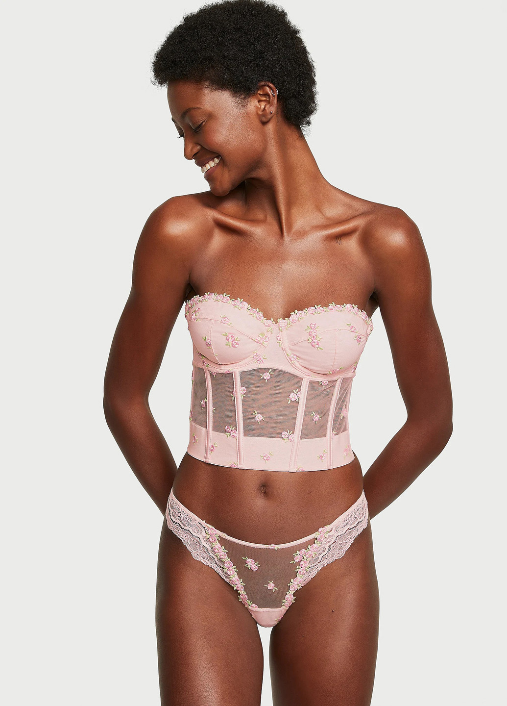 Светло-розовый демисезонный комплект (бюстье, трусики) Victoria's Secret