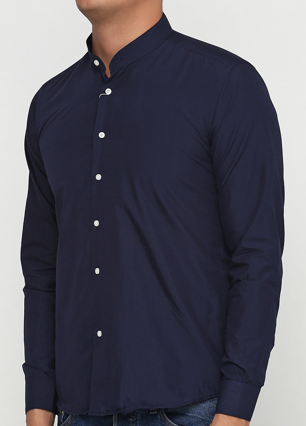 Темно-синяя кэжуал рубашка однотонная Zuiki с длинным рукавом
